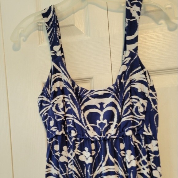 Fresh Produce Blue & White Print Jersey Knit Dress Size Small - Picture 3 of 6